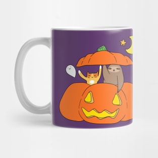 Tabby Cat Sloth and Pumpkin Mug